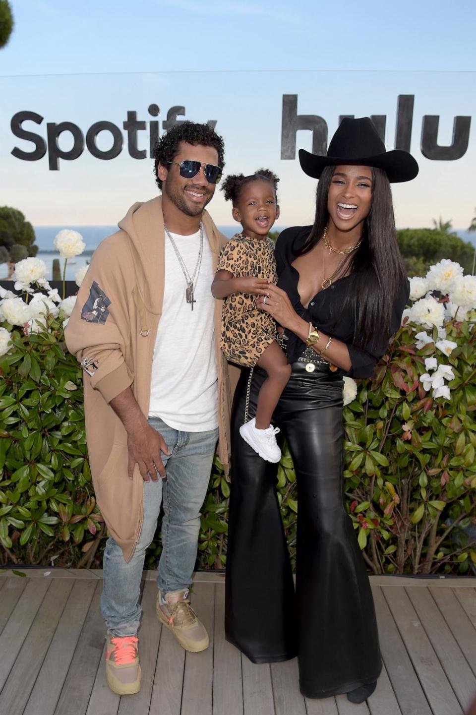 PHOTO: Russell Wilson, Sienna Princess Wilson and Ciara attend an intimate evening of music and culture hosted by Spotify and Hulu during Cannes Lions 2019 at Villa Mirazuron, June 17, 2019 in Cannes, France. (Dave Benett/Getty Images, FILE)