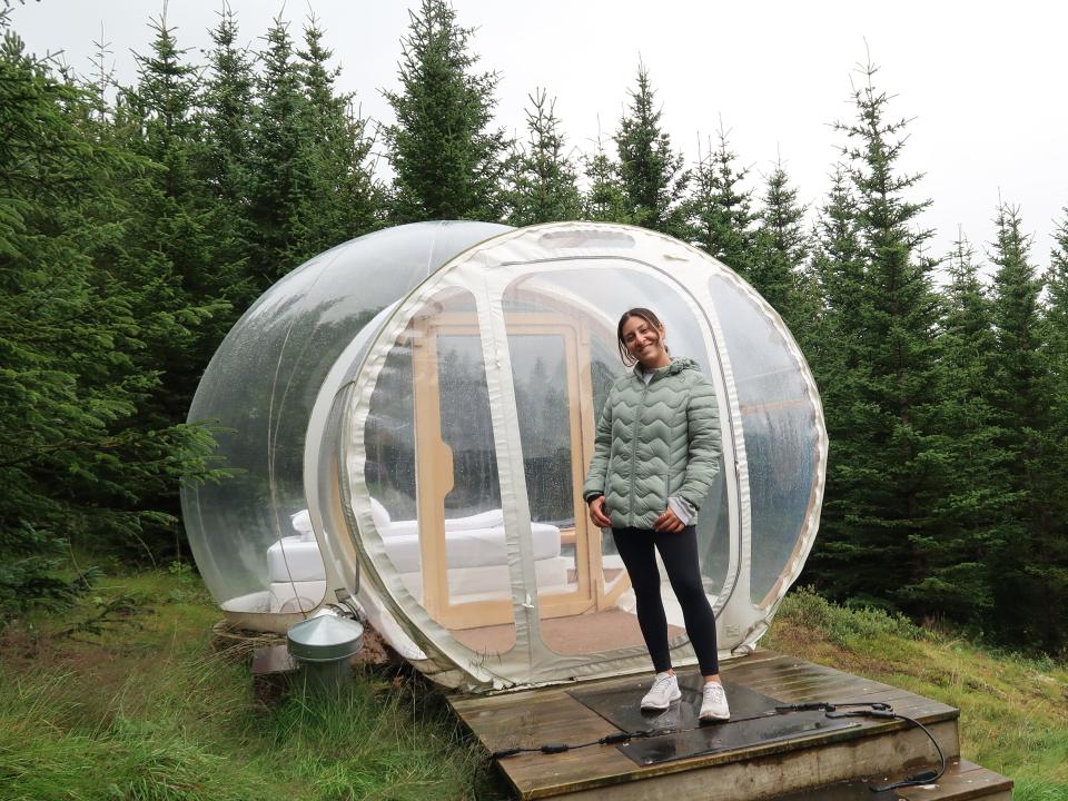 plastic bubble with mom outside