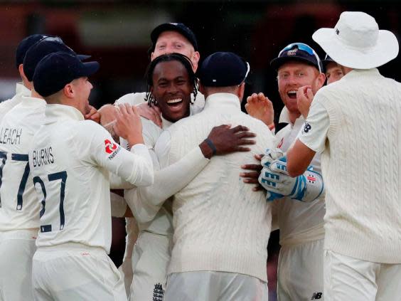 Jofra Archer is congratulated by his teammates (AFP/Getty)