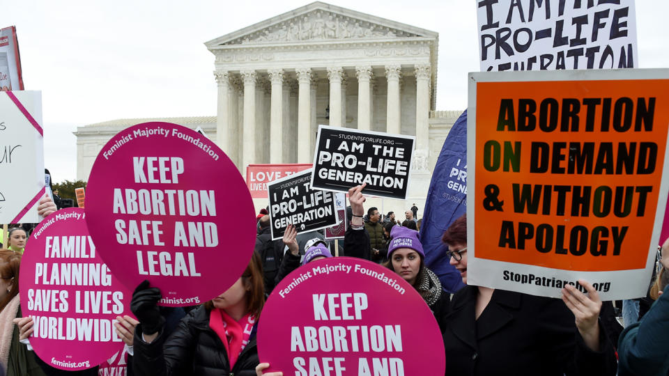 Pro-choice and pro-life activists demonstrate in front of the the US Supreme Court during the 47th annual March for Life on January 24, 2020 in Washington, DC. (Olivier Douliery/AFP via Getty Images)