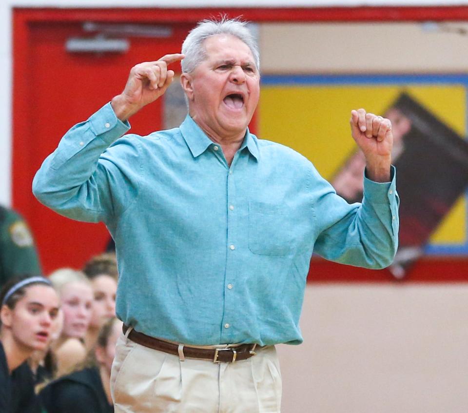 South Walton head coach Kevin Craig calls out a play during the Crestview South Walton girls basketball game at Crestview. Craig is retiring after the season.