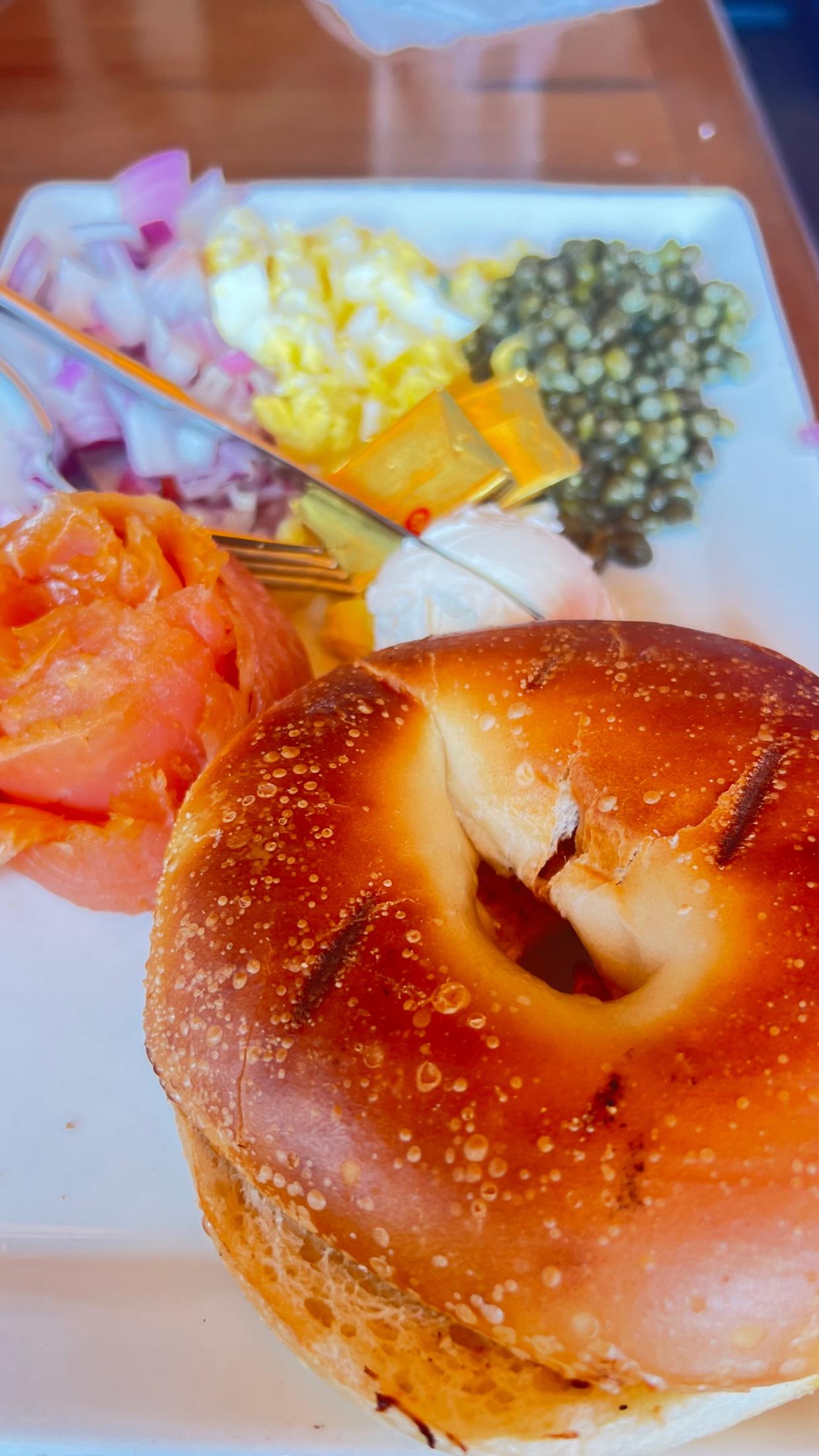 At the Dolphin Bar & Shrimp House in Stuart, the St. James smoked salmon features a toasted bagel accompanied by cold-smoked salmon, hard boiled eggs, diced red onions, capers and cream cheese. It's a perfectly light and satisfying brunch dish.