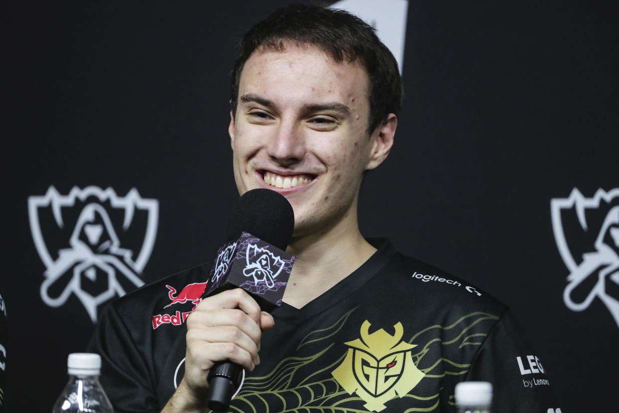 SHANGHAI, CHINA - OCTOBER 18: Luka Perkovic aka Perkz of G2 Esports reacts during press conference after the game between Gen.G and G2 on Day 4 of the League of Legends 2020 Worlds Quarterfinals at SMT studio on October 18, 2020 in Shanghai, China. (Photo by David Lee/Riot Games/Riot Games Inc. via Getty Images)