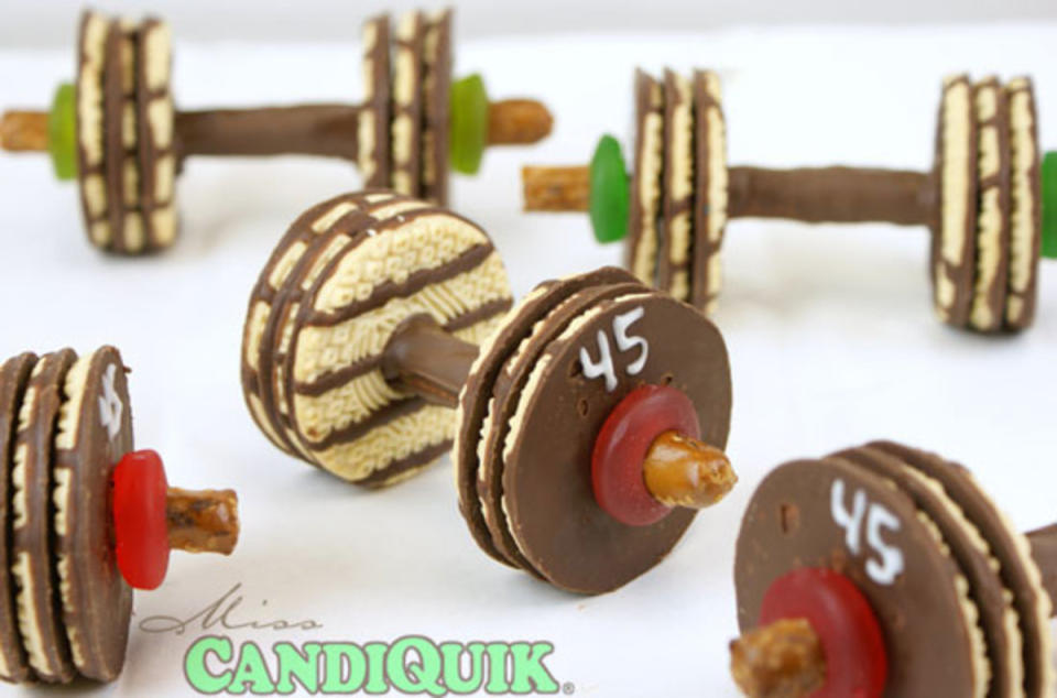 <p>Candiquik</p><p>These workout-inspired cookies take only minutes to make!</p><p><strong>Get the recipe: <a href="http://blog.candiquik.com/barbell-cookies/" rel="nofollow noopener" target="_blank" data-ylk="slk:Barbell Cookies;elm:context_link;itc:0;sec:content-canvas" class="link ">Barbell Cookies</a></strong></p>