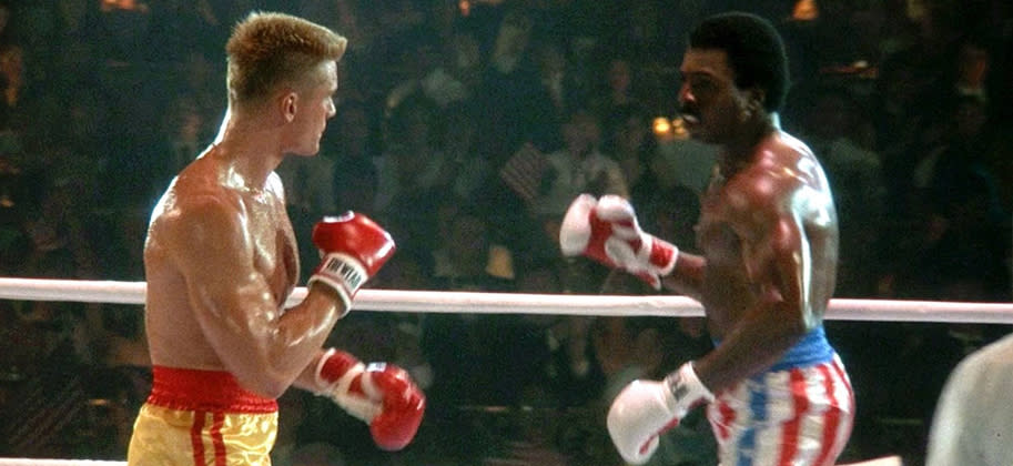 Dolph Lundgren and Carl Weathers in Rocky IV (Credit: United Artists/MGM)