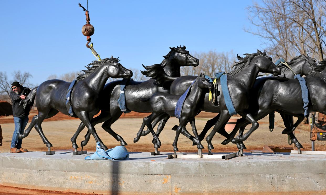 "Valley of the Horse," a bronze statue by sculptor Paul Moore, has been installed as part of an art park at Second Street and Coltrane Road in Edmond