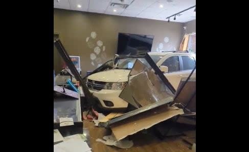 A car drive into a cannabis shop in Harrow Thursday morning. Police say no injuries were reported and the crash was not a result of impaired driving. 