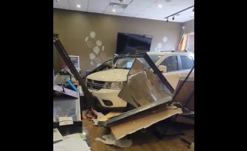 A car drive into a cannabis shop in Harrow Thursday morning. Police say no injuries were reported and the crash was not a result of impaired driving.