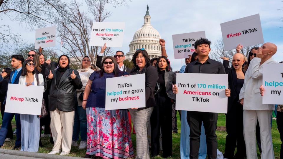 PHOTO: Devotees of TikTok cheer their support at the Capitol, March 13, 2024, in Washington. (J. Scott Applewhite/AP)