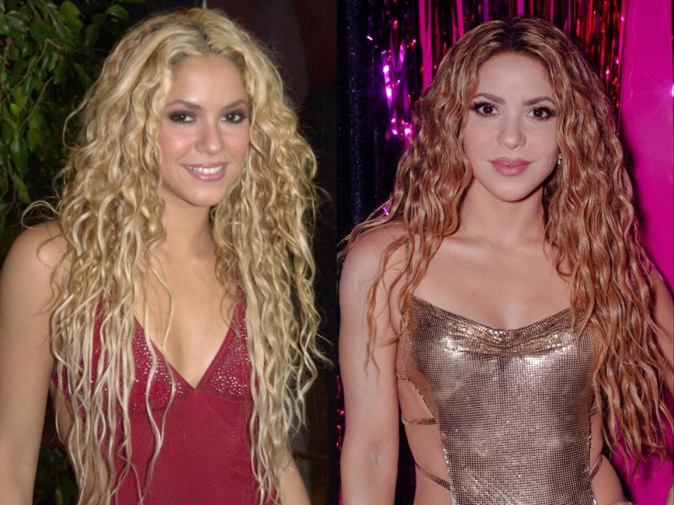 On the left, Shakira in 2000. On the right, Shakira in 2023.