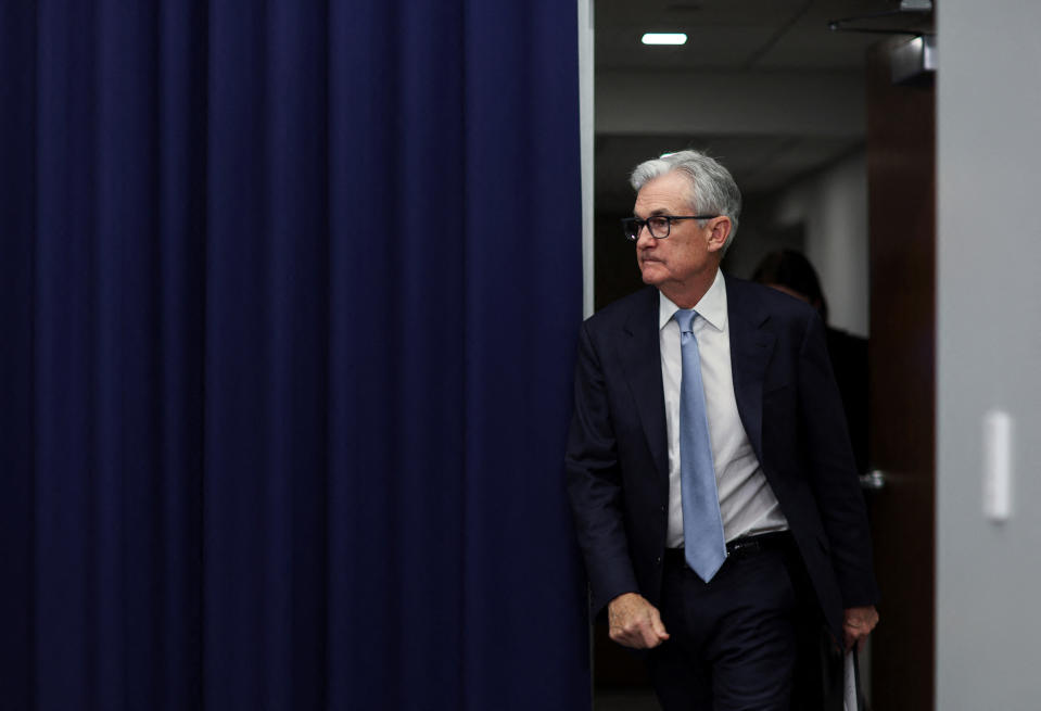 U.S. Federal Reserve Board Chair Jerome Powell arrives for a news conference after the Fed raised interest rates by a quarter of a percentage point following a two-day meeting of the Federal Open Market Committee (FOMC) on interest rate policy in Washington, U.S., March 22, 2023. REUTERS/Leah Millis