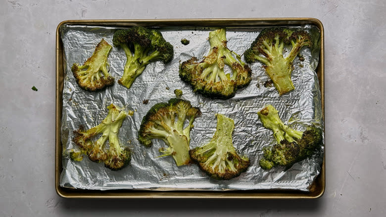 roasted broccoli on sheet tray