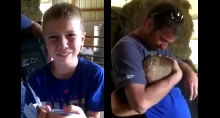 Kolt Kyler, 9, surprised with Cubs tickets by his father Andy. (@HannahHimes)