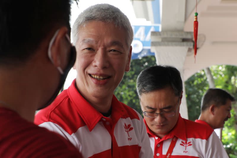 Lee Hsien Yang of the Progress Singapore Party meets residents ahead of the general election in Singapore