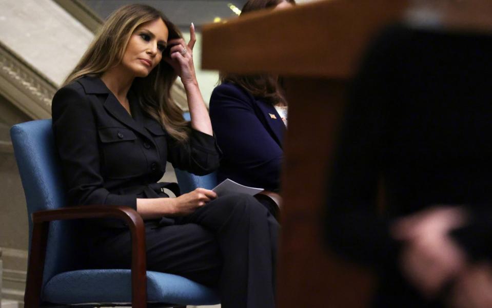 Melania Trump waits to be introduced during the ceremony