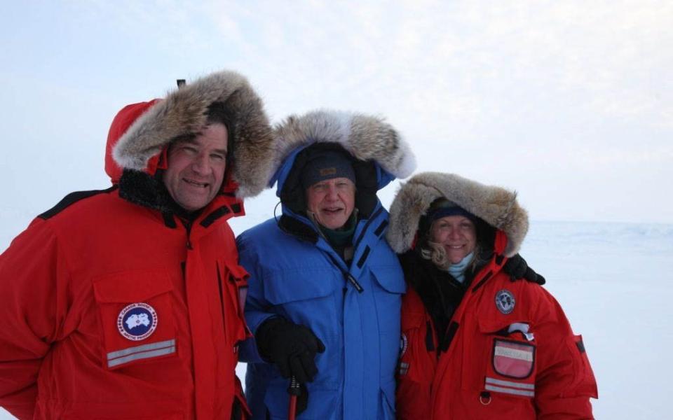 Alastair Fothergill, Sir David Attenborough and producer Vanessa Berlowitz at the North Pole, during the making of Frozen Planet - Television Frozen Planet Filming