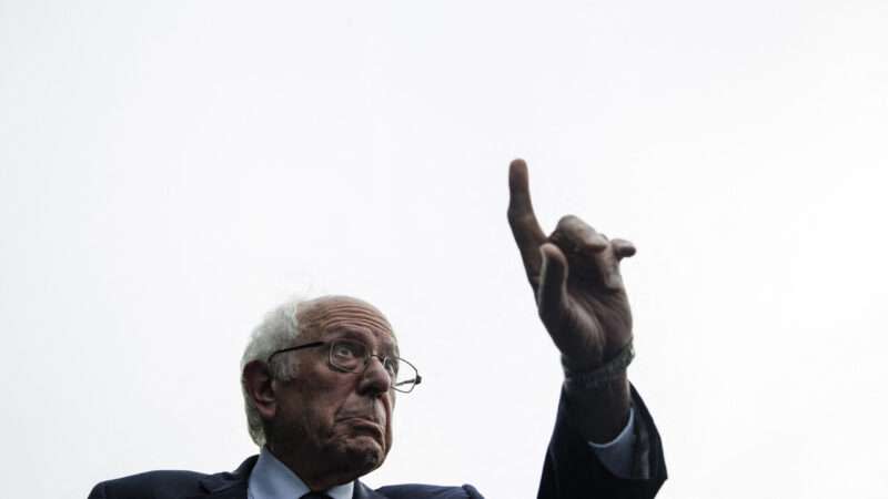 Vermont Senator Bernie Sanders saving his finger in the air