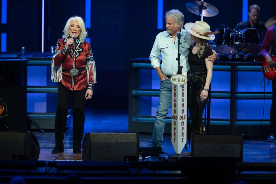 Tanya Tucker with boyfriend Craig Dillinham, daughter Layla, at the Grand Ole Opry, 6/2/23