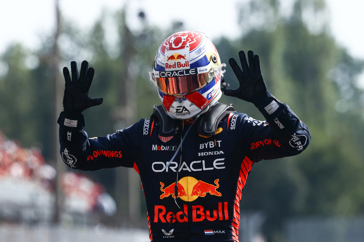 Max Verstappen after winning the Italian Grand Prix. (Photo by Jakub Porzycki/NurPhoto via Getty Images)