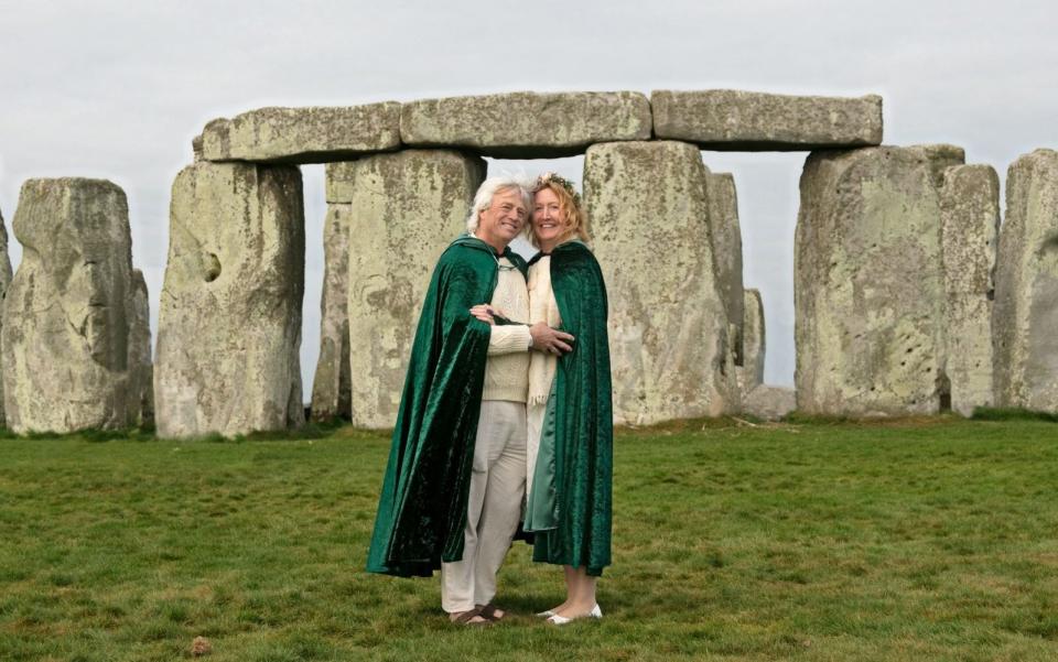 The couple held a Celtic wedding ceremony at Stonehenge, known as 'handfasting'