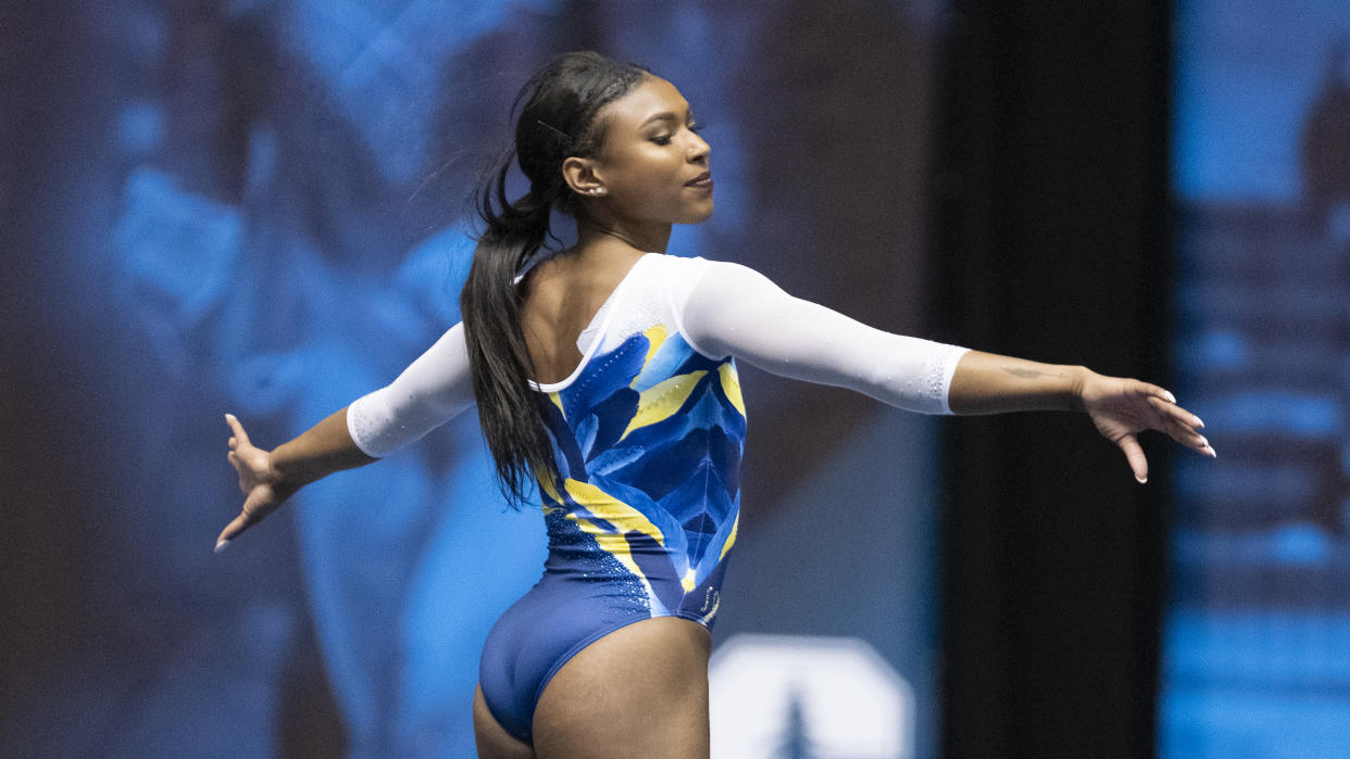 UCLA's Nia Dennis during an NCAA gymnastics meet. (AP)