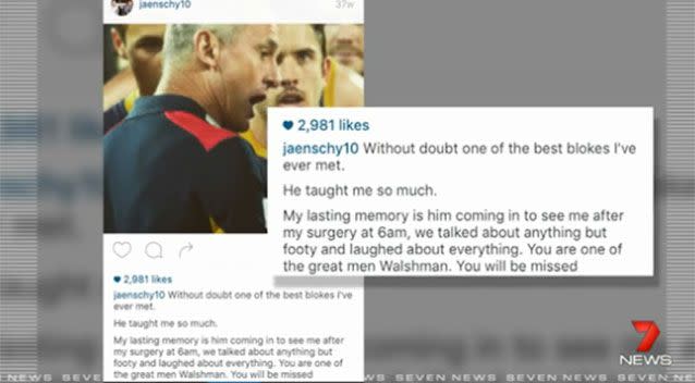 Mr Jaensch's Facebook tribute to his coach, Phil Walsh. Photo: 7 News