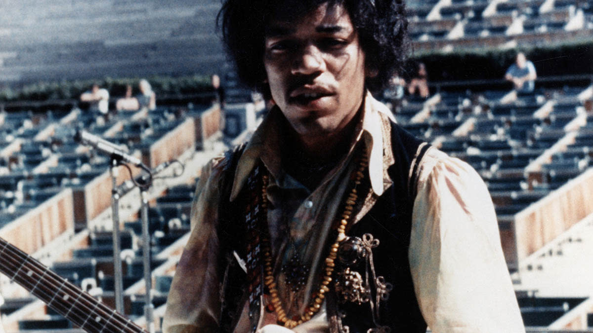  Jimi Hendrix onstage during soundcheck at the Hollywood Bowl, 1967. 