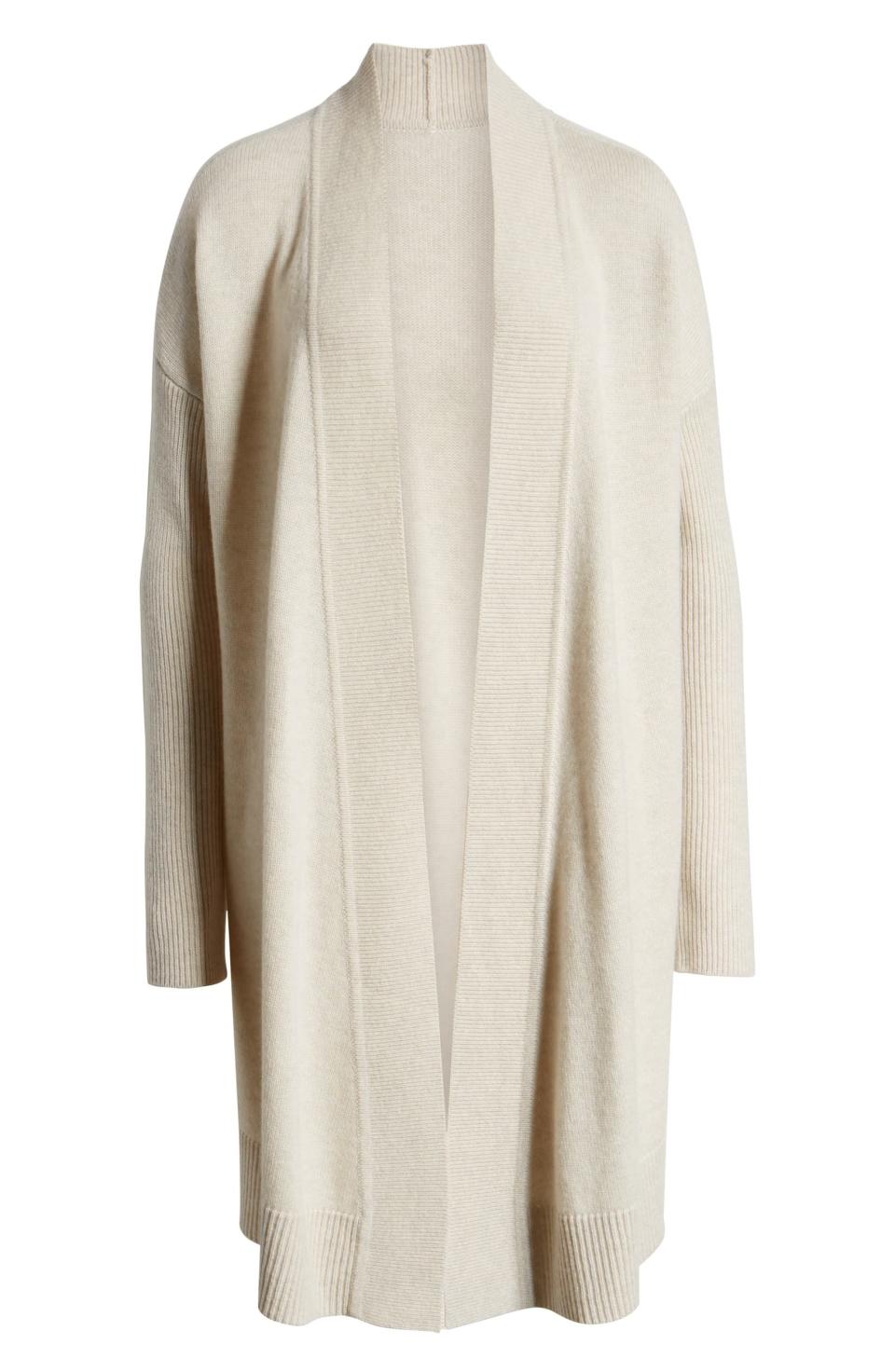 Wool & Cashmere Drape Front Long Cardigan