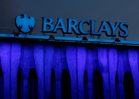 The logo of Barclays is seen on the top of one of its branch in Madrid, Spain, March 22, 2016. REUTERS/Sergio Perez