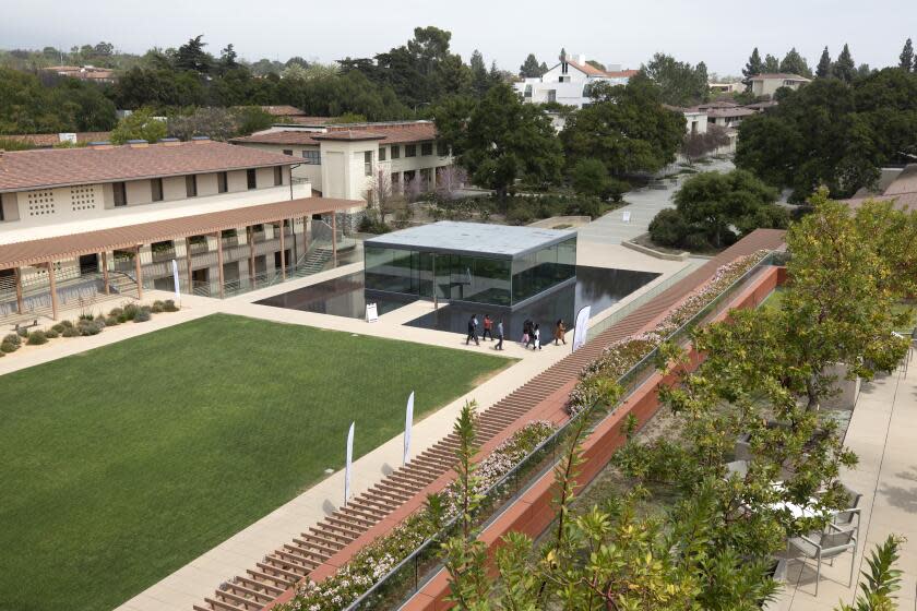 CLAREMONT, CA - APRIL 12: Claremont McKenna College has reopened in-person tours after shutting them down last year amid the pandemic. The college tour is a key aid in helping students make their big decisions. Photographed at Claremont McKenna College on Monday, April 12, 2021 in Claremont, CA. (Myung J. Chun / Los Angeles Times)