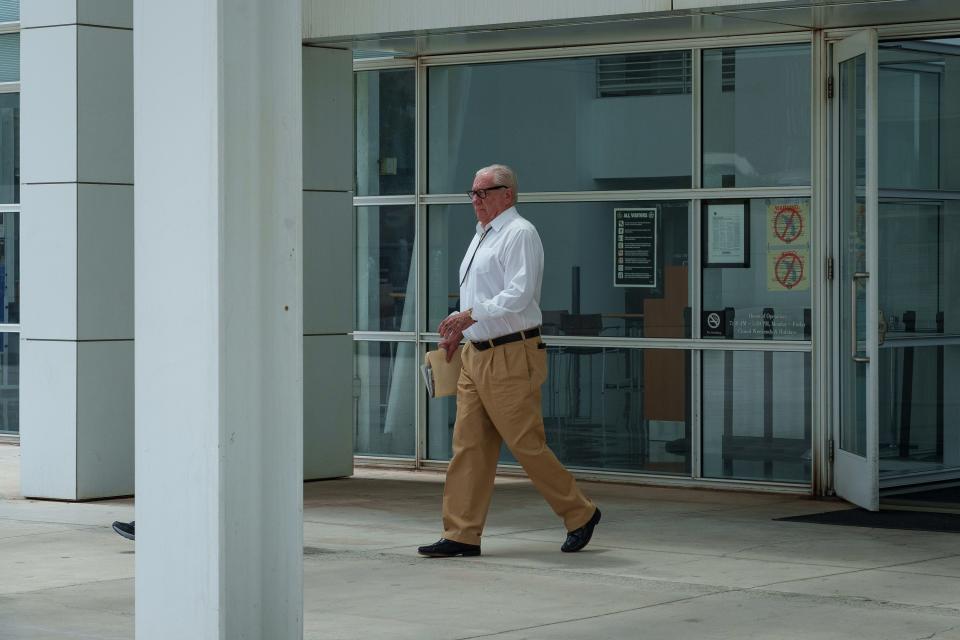 Backpage.com co-founder Michael Lacey leaves a hearing at Sandra Day O'Connor U.S. Courthouse in Phoenix on Aug, 18, 2023.