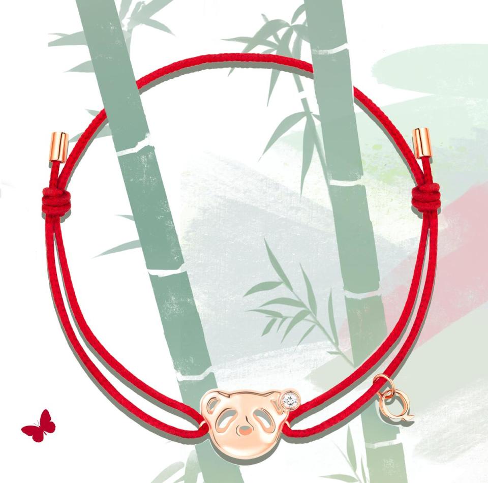 Xiao Q系列Bo Bo 18K玫瑰金鑲鑽紅繩手鍊。NT$24,000。（Qeelin提供）