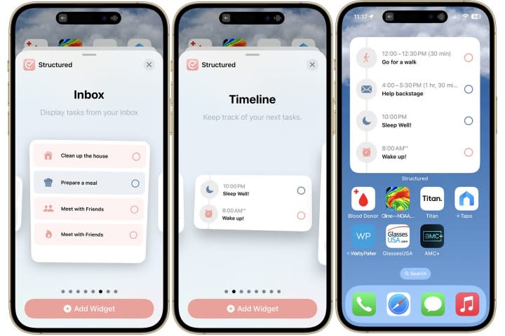 Screenshot showing Structured widgets on iPhone.
