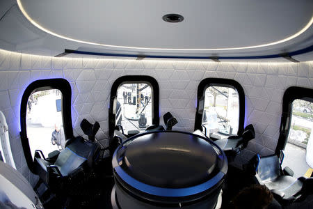 An interior view of the Blue Origin Crew Capsule mockup at the 33rd Space Symposium in Colorado Springs, Colorado, United States April 5, 2017. REUTERS/Isaiah J. Downing