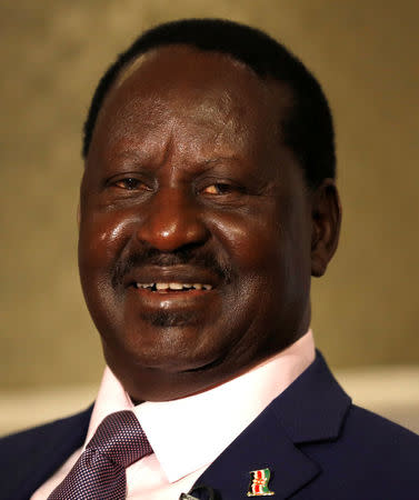 Kenya's opposition party leader, Raila Odinga, speaks during an interview in London, Britain October 13, 2017. REUTERS/Peter Nicholls