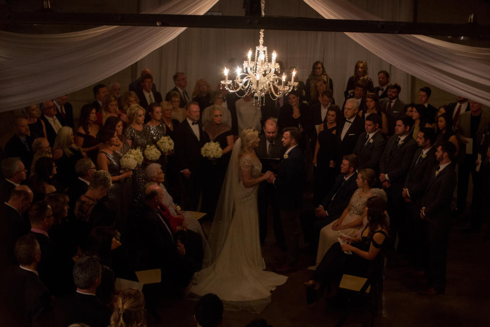 "The most romantic and intimate wedding ceremony, literally surrounded by their families and friends in a circle. Congrats, Jerrin and Colt!"&mdash;<i>JoPhoto</i>