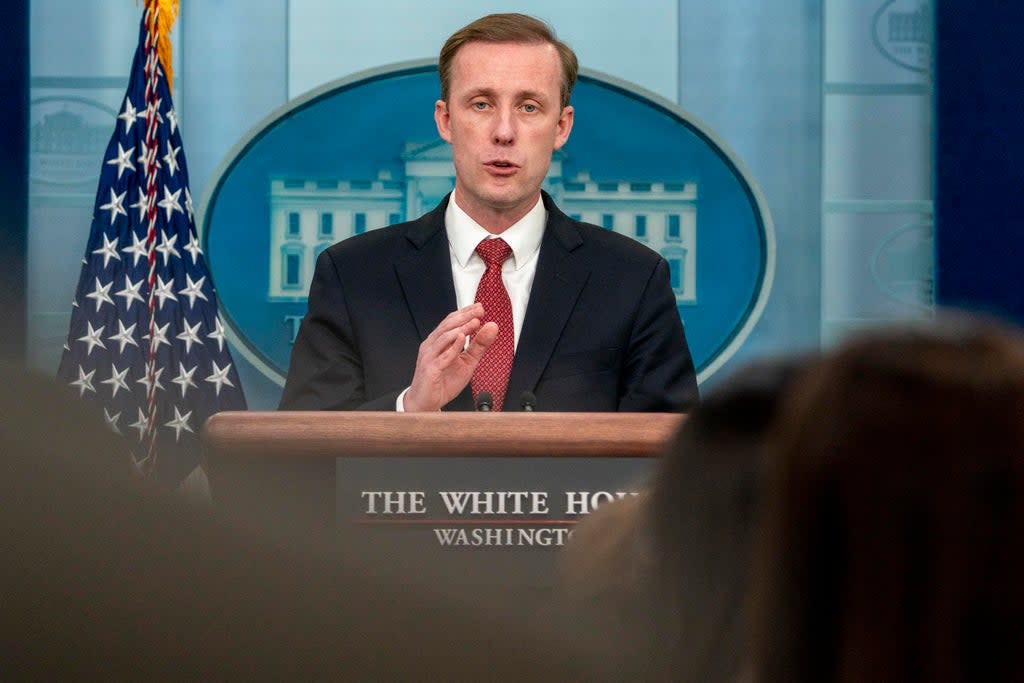 White House national security adviser Jake Sullivan speaks speaks at a press briefing at the White House in Washington, Monday, April 4, 2022. (AP Photo/Andrew Harnik) (AP)