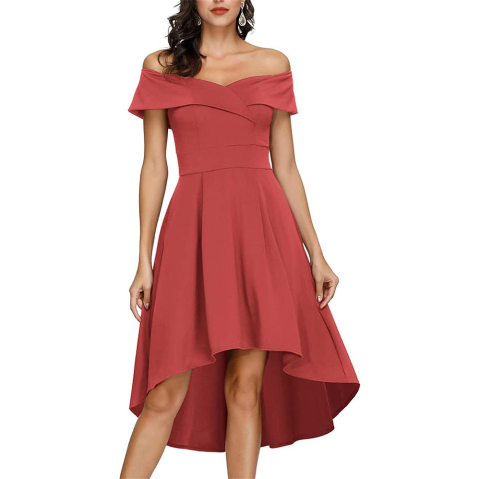 Jasambac Off Shoulder High Low A-Line Wedding Guest Party Cocktail Dress