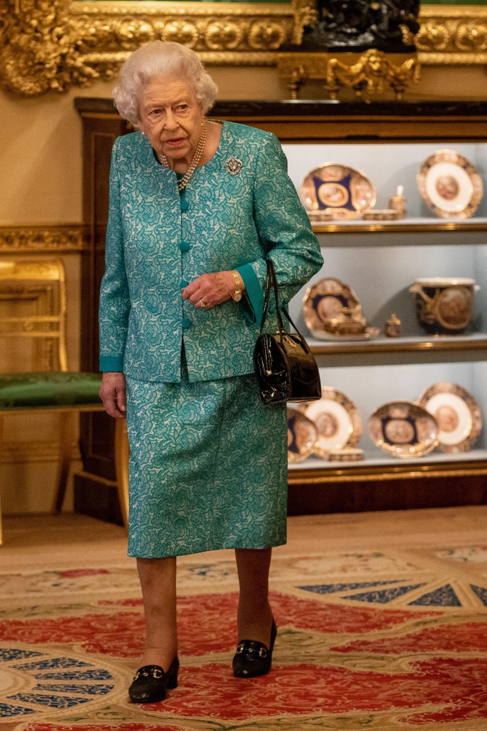 Britain's Queen Elizabeth II attends a reception to mark the Global Investment Summit, at Windsor Castle