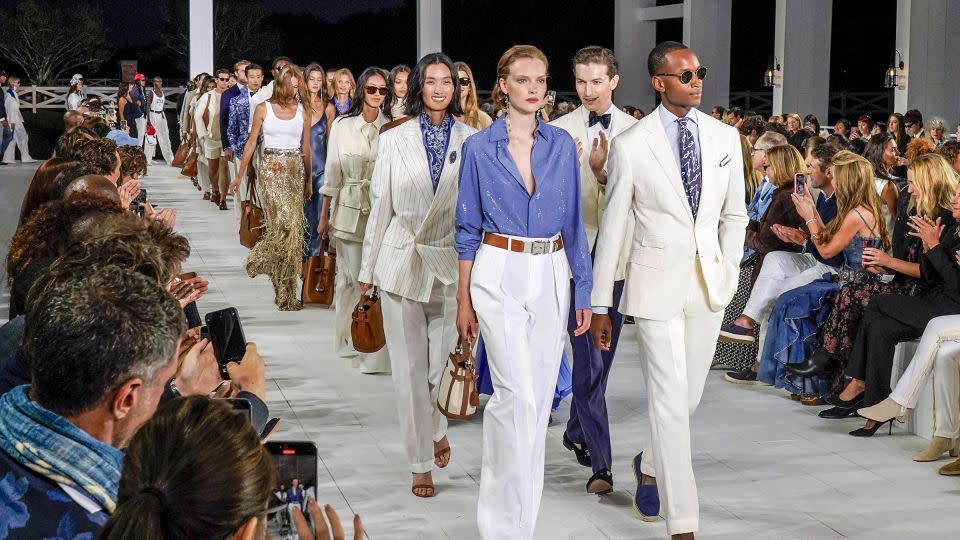 Crisp whites were on show (after Labor Day) at Ralph Lauren, with new takes on equestrian-influenced styles and northeast coastal codes. - Victor Virgile/Gamma-Rapho/Getty Images