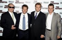 <p>2006 spielte Damon in Martin Scorseses „Departed – Unter Feinden“ einen Mafia-Maulwurf. Die Stars Jack Nicholson, Mark Wahlberg, Leonardo DiCaprio und Damon gemeinsam bei der Premiere in New York.<i> (Bild: Shawn Ehlers/WireImage)</i></p>