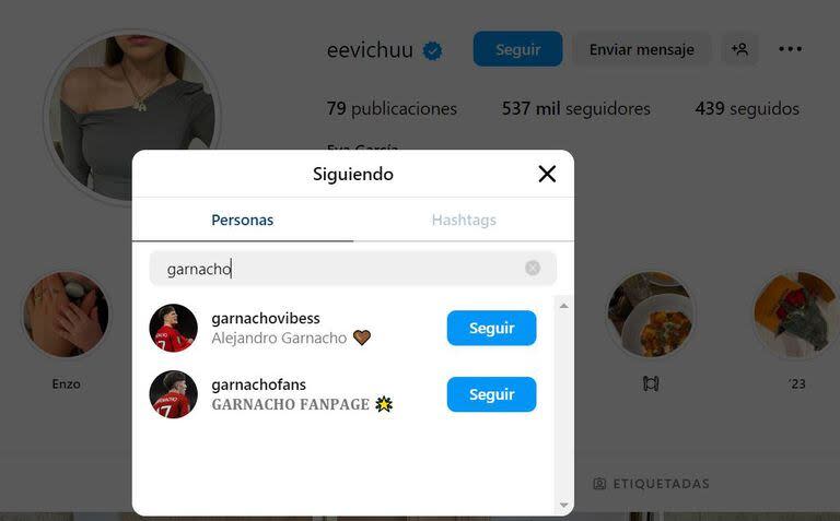 Eva García dejó de seguir a Alejandro Garnacho en su Instagram