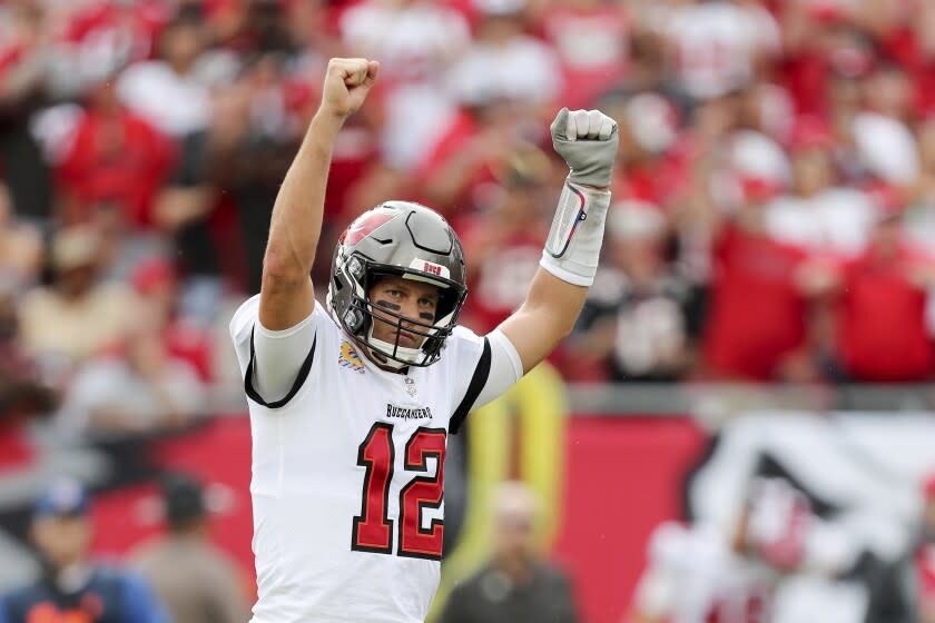 Tampa Bay quarterback Tom Brady celebrates after a touchdown during a game against the Chicago Bears on Oct. 24.