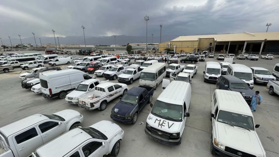 Vehicles left behind at Bagram airfield.