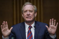 Microsoft President Brad Smith speaks during a Senate Intelligence Committee hearing on Capitol Hill on Tuesday, Feb. 23, 2021 in Washington. (Drew Angerer/Photo via AP)
