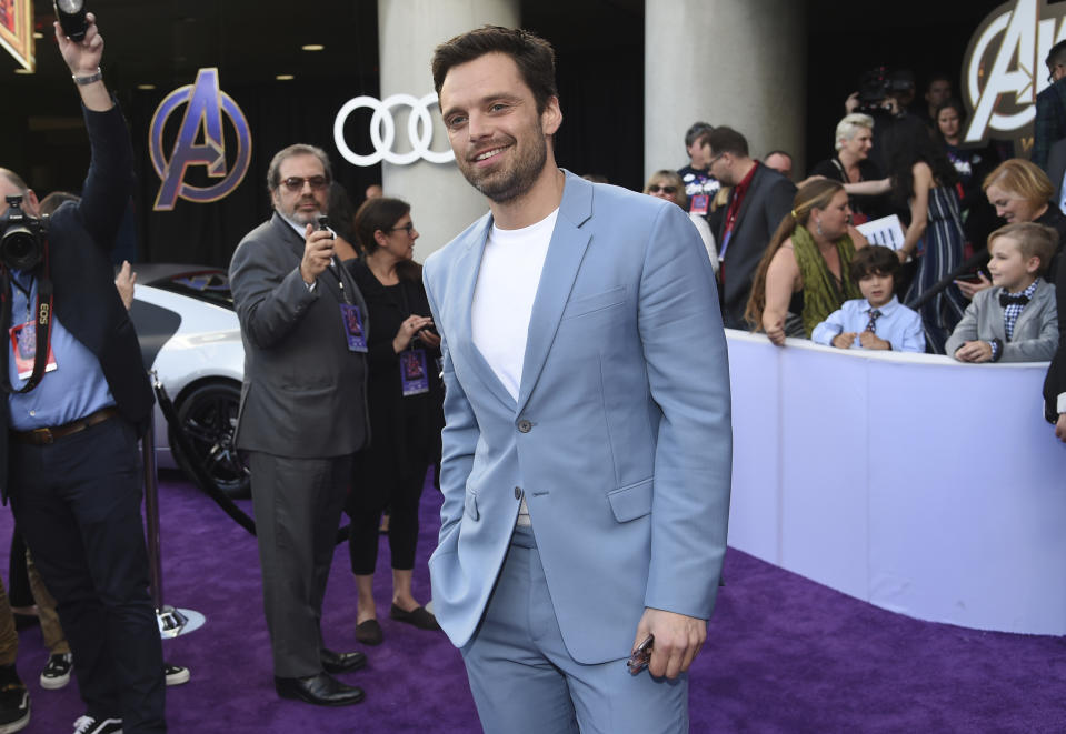 FILE - Sebastian Stan arrives at the premiere of "Avengers: Endgame" on April 22, 2019. Stan turns 39 on Aug. 13. (Photo by Chris Pizzello/Invision/AP, File)