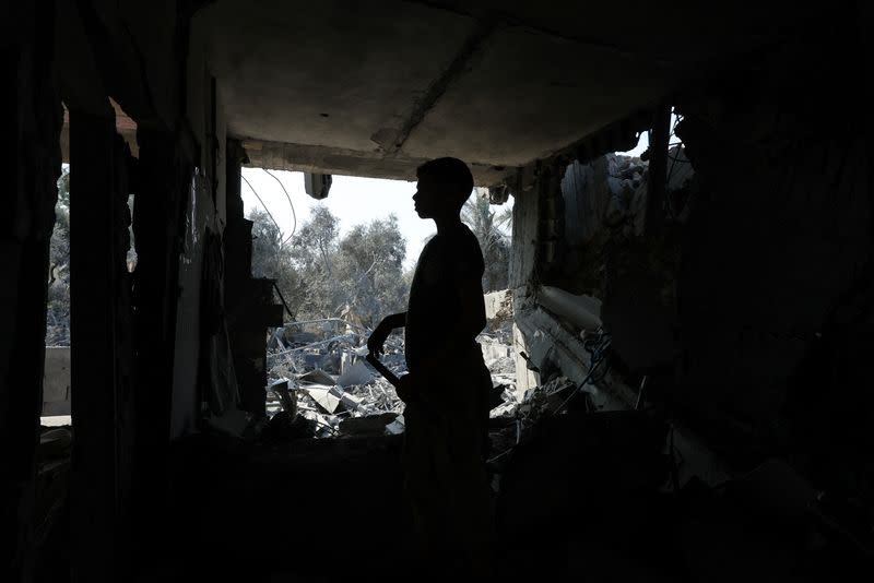 Aftermath of an Israeli strike on a house, in Nusairat refuge camp, in the central Gaza Strip