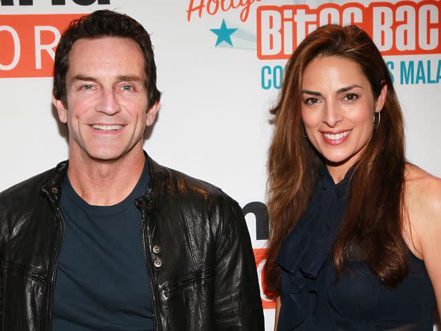 <p>David Livingston/Getty</p> Jeff Probst and his wife Lisa Ann Russell at Malaria No More's "Hollywood Bites Back!" event in April 2011 in Los Angeles, California.