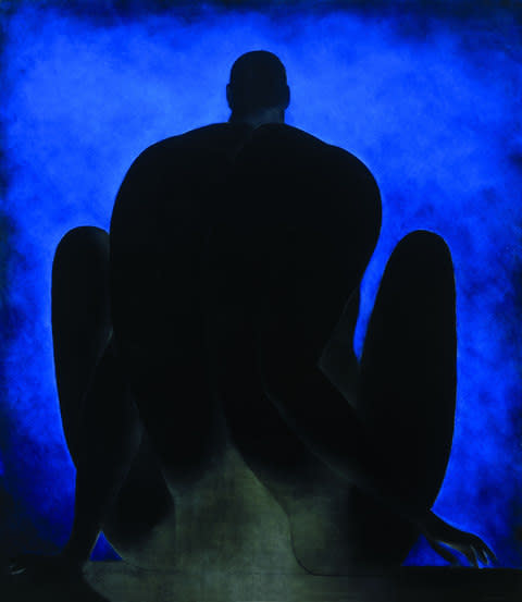 Ricardo Martínez de Hoyos, Figure with Blue Background (Figura con fondo azul), 1985 - Credit: San Diego Museum of Art Modern Masters from Latin America: The Pérez Simón Collection/Arturo Piera. Colección Pérez Simón, Mexico.