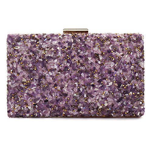 Elegant Sparkling Glitter Evening Clutch Bags Bling Evening Handbag Purses For Wedding Prom Bride (Purple)